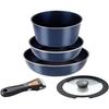 5-Piece Frying Pan and Pot Set, Induction Compatible, Dark Blue, Diamond Coat, Removable Handles, HB-3975