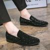 Fashion Black Rhinestone Men Loafers Gold Spiked Rivets Formal Men Casual Shoes Wedding Party Dress Shoes Men Flats Slip On Loafers