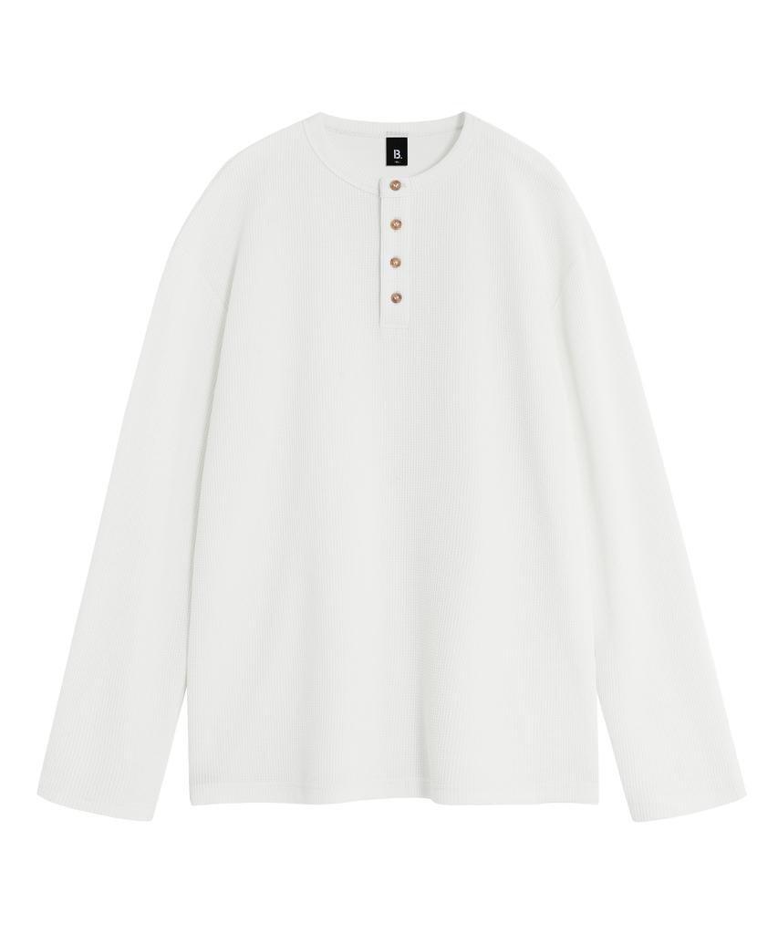 БРЕНСОН (вафельный) Свободная вафельная футболка-henley с длинным рукавом (4 цвета)