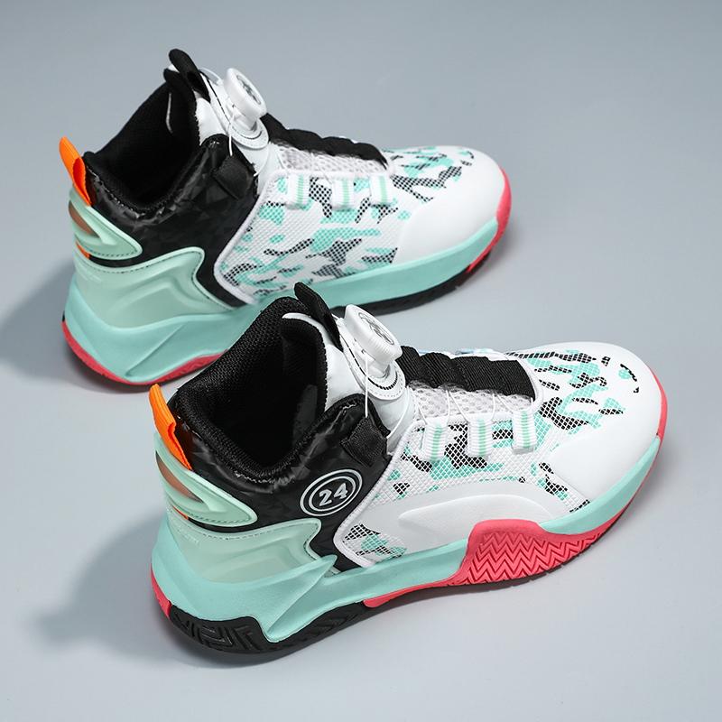 Новые баскетбольные кроссовки для мальчиков детская обувь кожаные боевые профессиональные кроссовки для бега вращающиеся кнопки нескользящая спортивная обувь