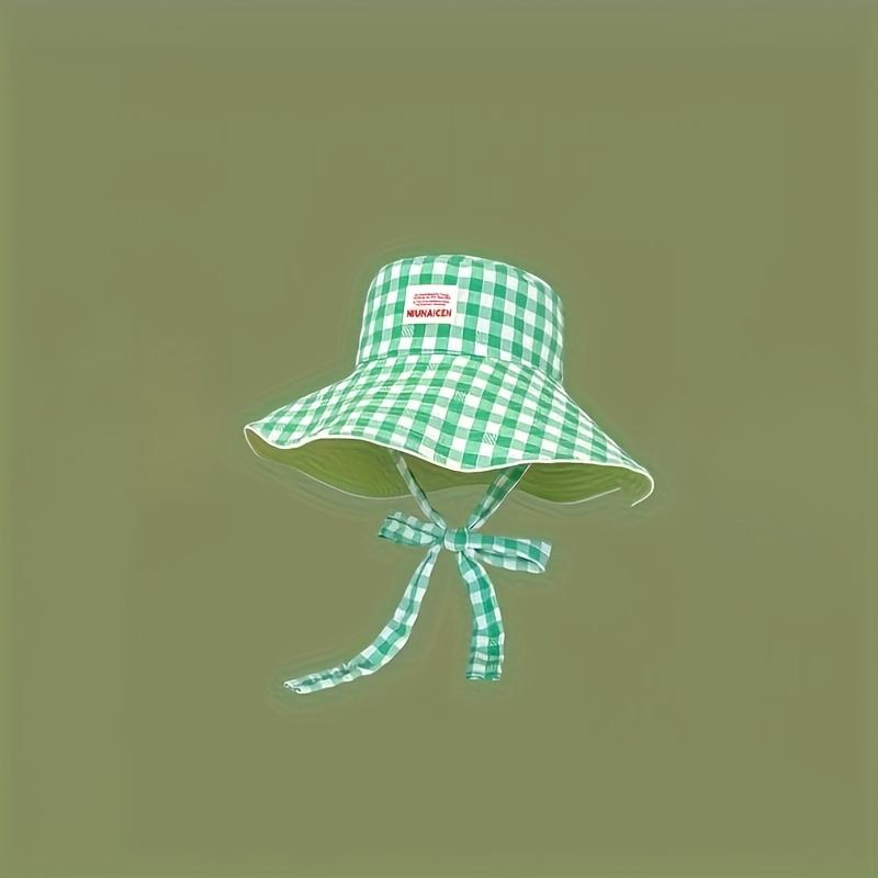 New Style Checked Wide-Brim Summer Sun Hat - Lightweight Foldable Double-Sided Lace-Up Boater Bucket Hat with Adjustable Closure