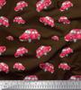 Brown Japan Crepe Satin Fabric Car Transport Print Fabric by the Metre 42 Inch