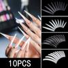 10pcs Transparent Long Acrylic Engraved Round False Nails Extension French Finger Nail Tips For Tools