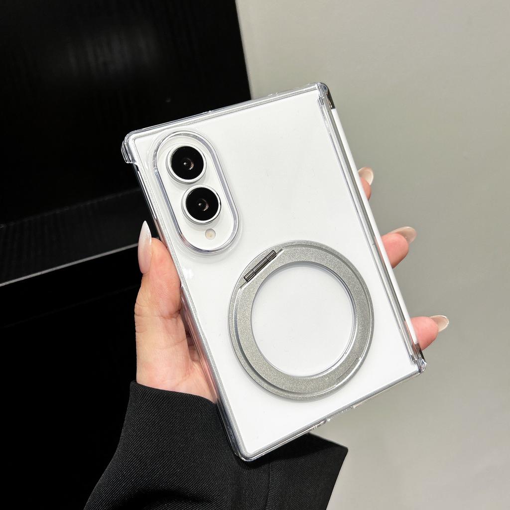 360° Rotating Bracket Transparent Phone Case for Samsung Galaxy Z Fold 8 7 6 5 4 2pc-Set Hinge Protection Shockproof Back Cover