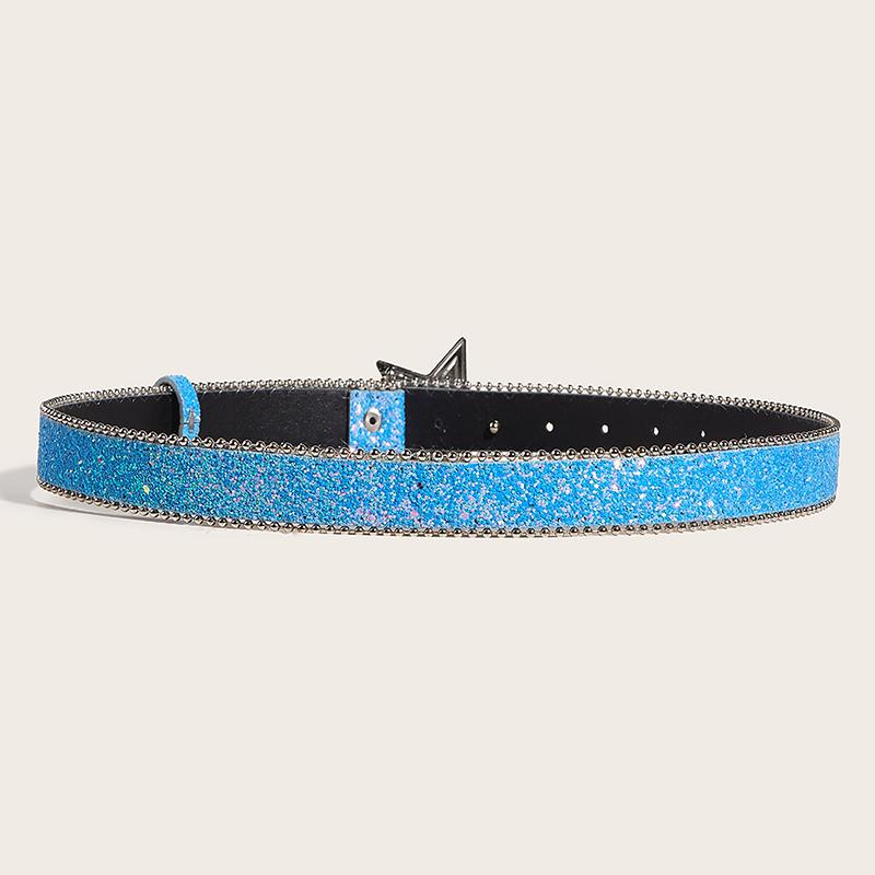 Женский ремень с пряжкой в виде звезды Y2K Luxury Bling Sequin Punk Metal Buckle Waist belt Shiny Pu Leather Belt Jeans