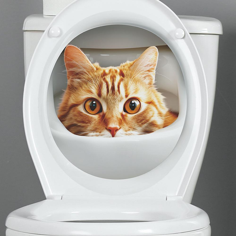 Комбинация мультфильм милый кот туалетный столб ванная комната украшение ванной декоративные настенные наклейки самоклеящиеся