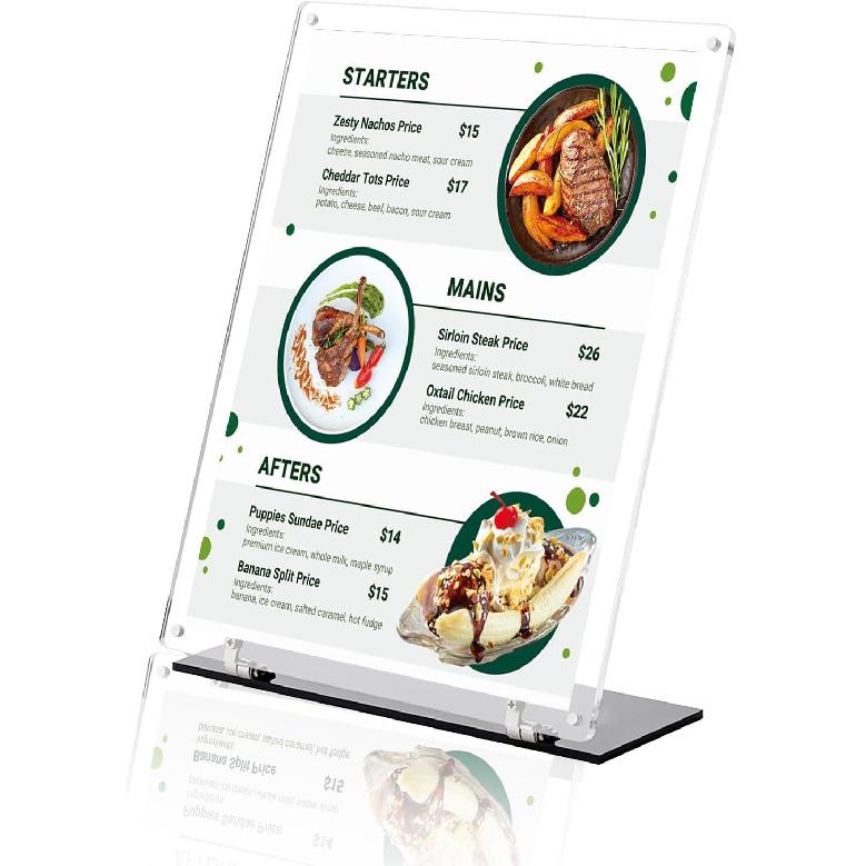 8.5"x11" Acrylic Sign Holder, 180° Adjustable Magnetic Code Sign Menu Stand, Double-Sided Clear Table Paper Display Holder For Office, Store,