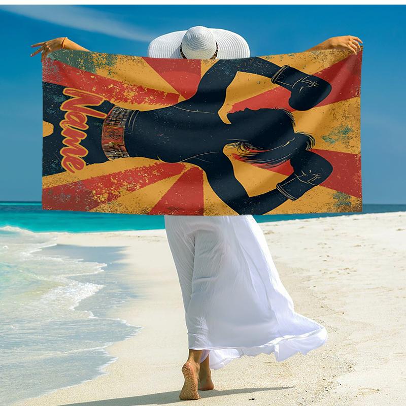 Custom Name Ultra-Soft Beach Towel with boxing Theme,Ideal for Pool - Camping, Diving - Perfect Travel Essential, Vibrant Beach Towel.