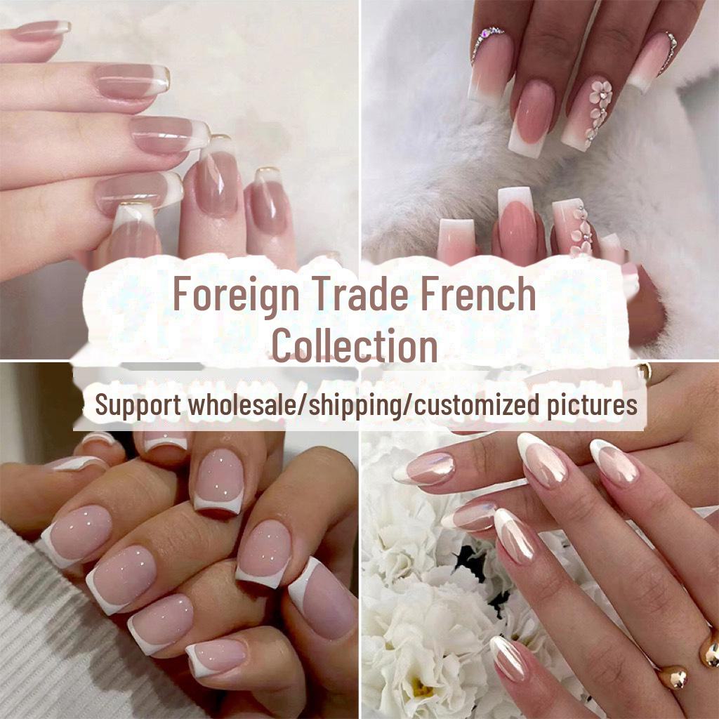 Pure Desire Pink French White Edge носимые накладные ногти