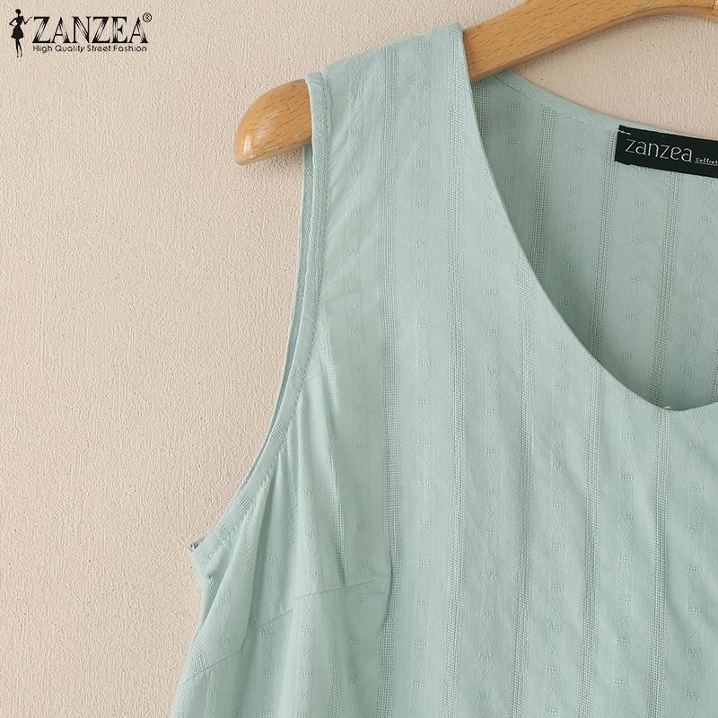 ZANZEA Женские летние топы-майки без рукавов с V-образным вырезом, свободного кроя, в повседневном стиле