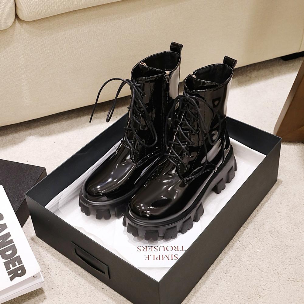 Женские ботинки Лакированная кожа Обувь на платформе Ботильоны на высоком каблуке Женские осенне-зимние теплые ботинки на платформе