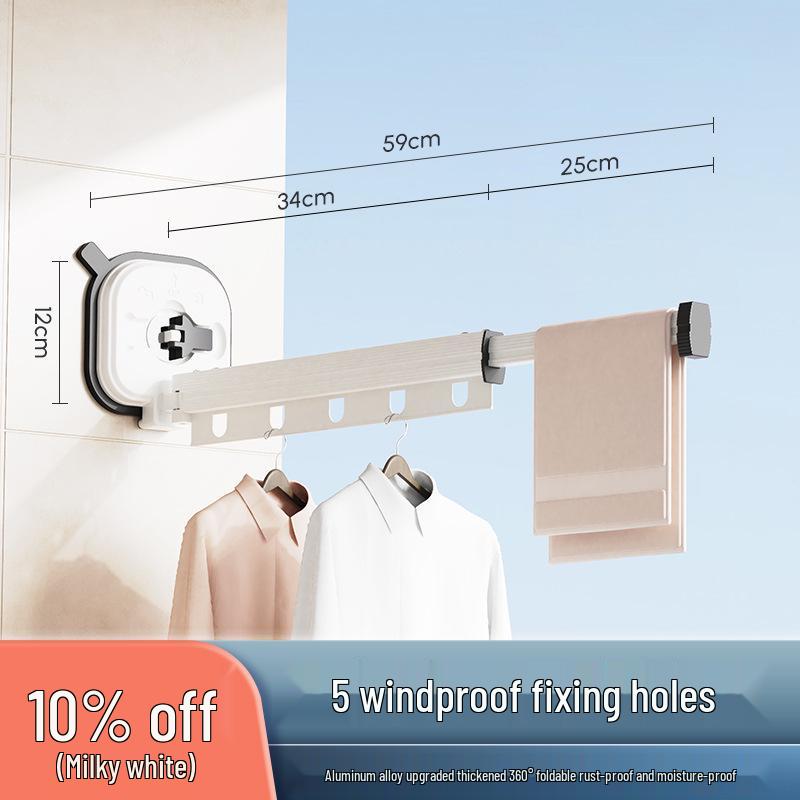 Punch-Free Suction Cup Folding Clothes Drying Rack with Retractable Rod – Invisible and Compact for Bathroom and Window Use