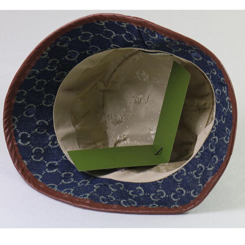 Модная джинсовая шляпа-рыбака GG: Цветной блок Весна/Осень, Вышивка букв, Универсальная корейская панама-ведро.