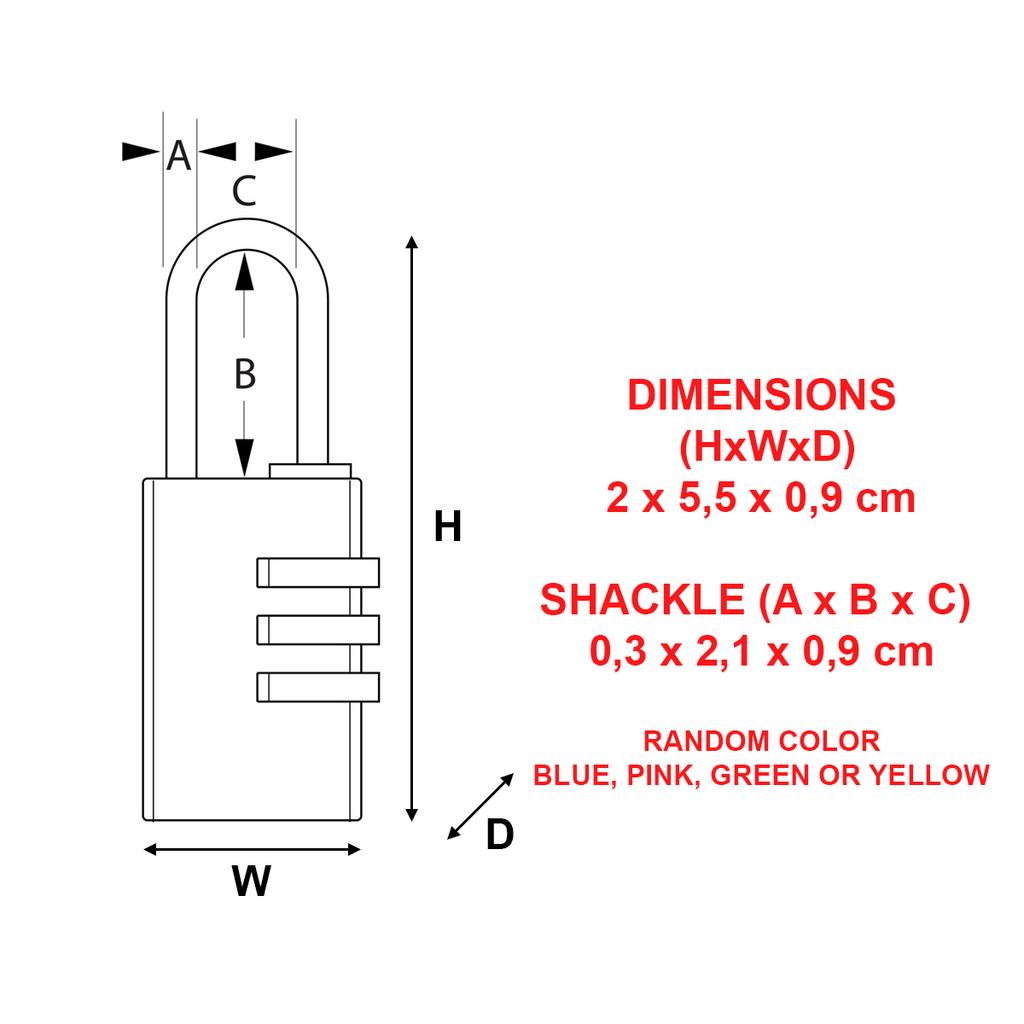 Master Lock Combination Padlock in Aluminium, 20x55x9 mm, Random Color