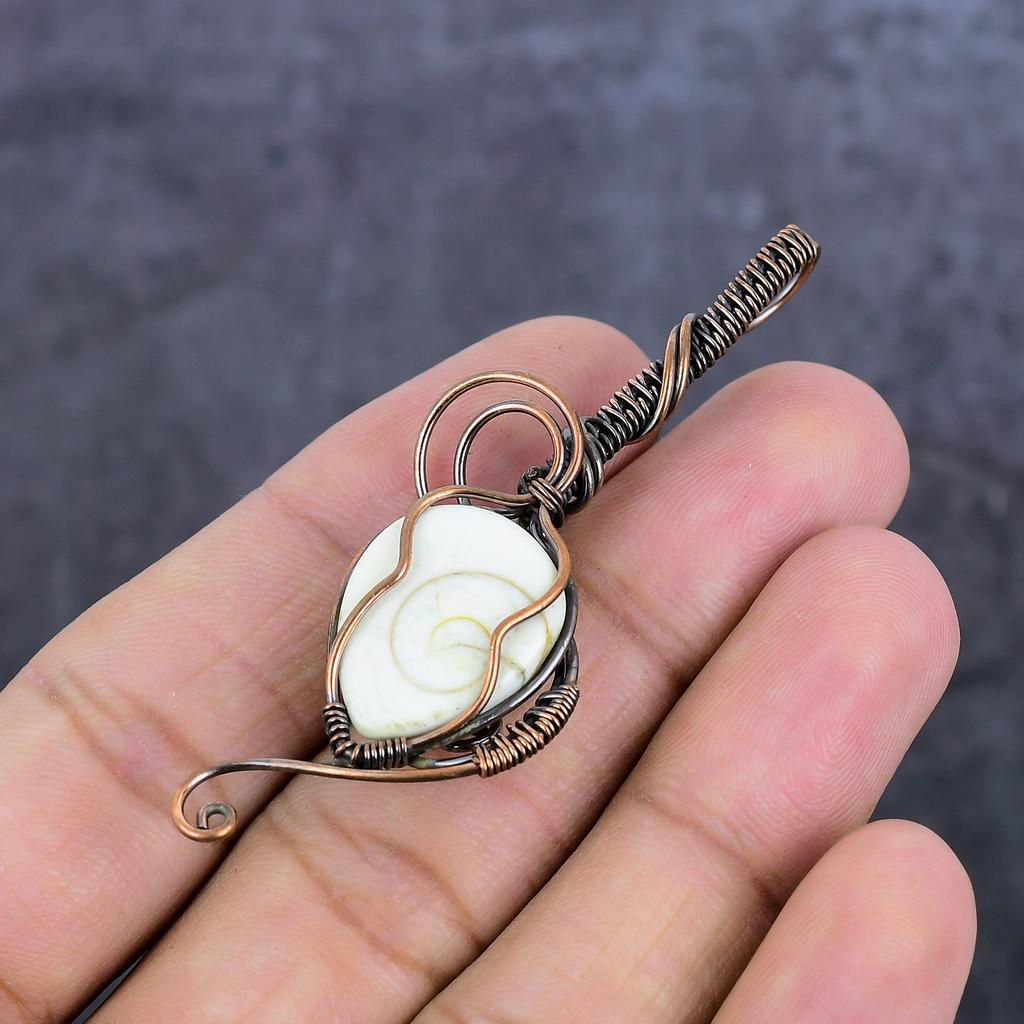 Подвеска из натурального камня-ракушки ручной работы из медной проволоки 2,76 дюйма Y2N81