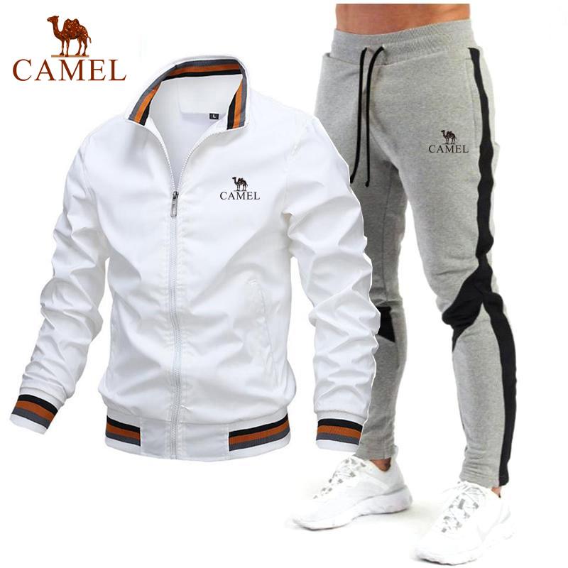 Camel Spring and Autumn Fashion New Men's Jacket Set Casual Set Spliced Pants Baseball Jacket High Quality Embroidery Clothes