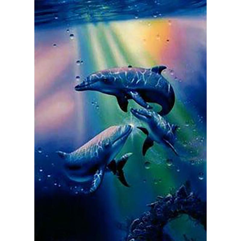 5D DIY Diamond Painting Full Round Animal Dolphin Diamond Embroidery Painting Cross Stitch Kit Home Decoration Rhinestone Gift