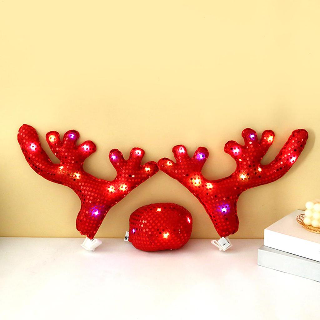 Christmas Car Decoration Deer Horn Antlers Kit Car Costume Decor Reindeer Antlers & Nose Christmas with LED Light Reindeer Decor