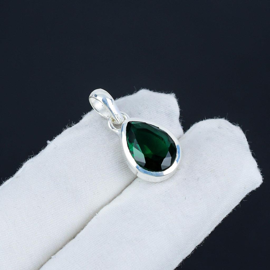 Серебряная подвеска с зеленым турмалином из стерлингового серебра 925 пробы — дизайн груши ручной работы, повседневная одежда, минималистичные украшения, праздничный наряд, подарок