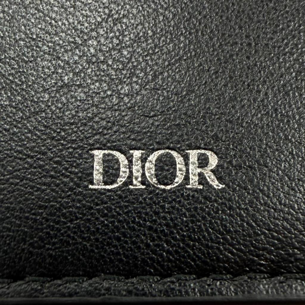 Great DIOR Purse CD Logo Long Wallet Bifold Wallet black leather mens 22-BO-1222 Used