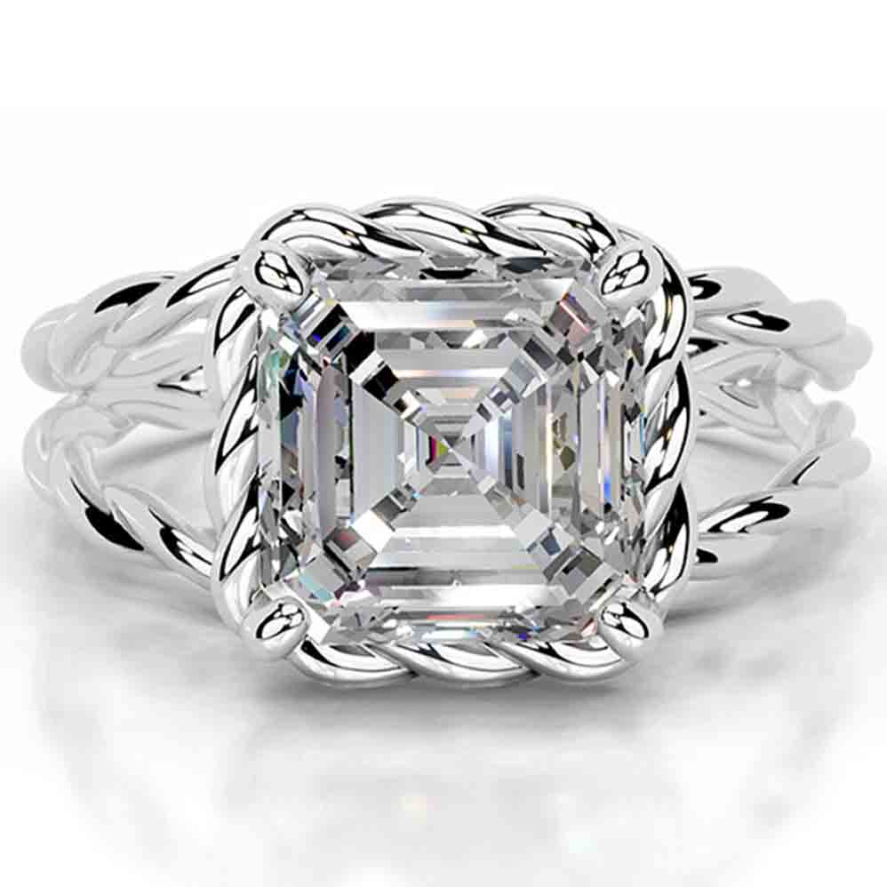 WUIHA Vintage 925 Sterling Silver 4 CT Emerald Cut D Color GRA Real Moissanite Split Shank Twisted Solitare Ring Fine Jewelry