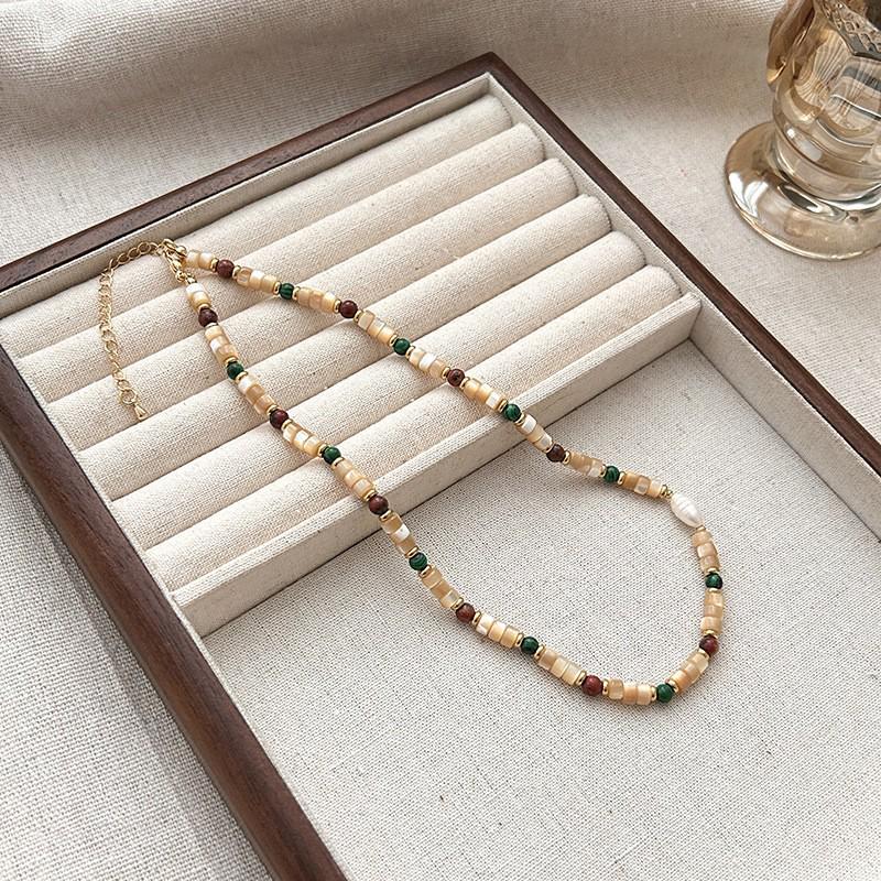 Ожерелье из натурального камня с бусинами для женщин - Роскошный чокер-цепочка на ключицу 2025