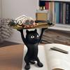 Yousheng Cartoon Cat Key Storage Tray Resin Standing Cat Figurine Statue with Tray Multi-purpose Jewelry Trinket Holder Organizer Decoration