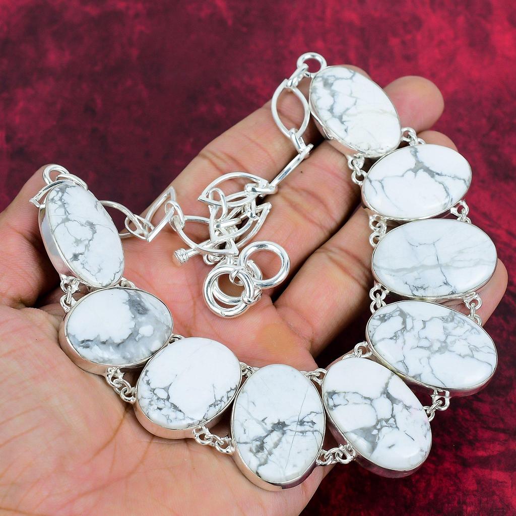Beautiful Howlite Necklace, 925 Solid Sterling Silver Adjustable Chain Necklace, Handmade Gemstone Jewelry