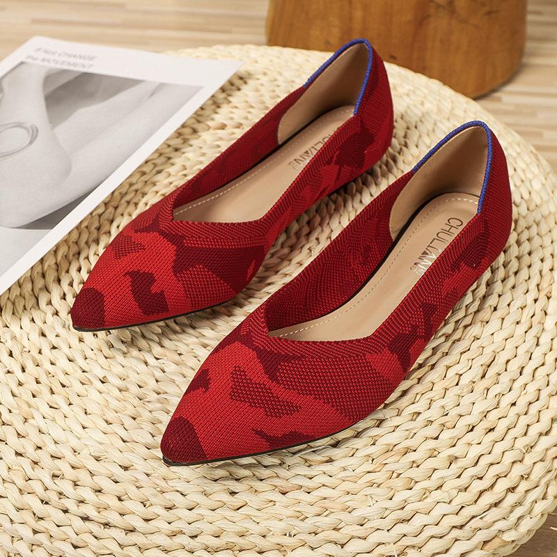 Pointed Fly-woven Shoes Flat-bottomed Breathable Woven Boat Shoes Leopard Print Light Mouth Striped Single Shoes Women