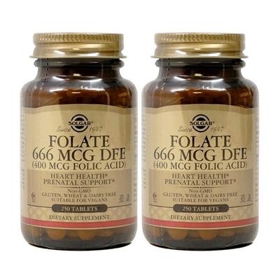 Solgar Фолат Фолиевая кислота DFE Solgar Фолат 666 мкг DFE 250 таблеток, 250 таблеток, 2 шт.