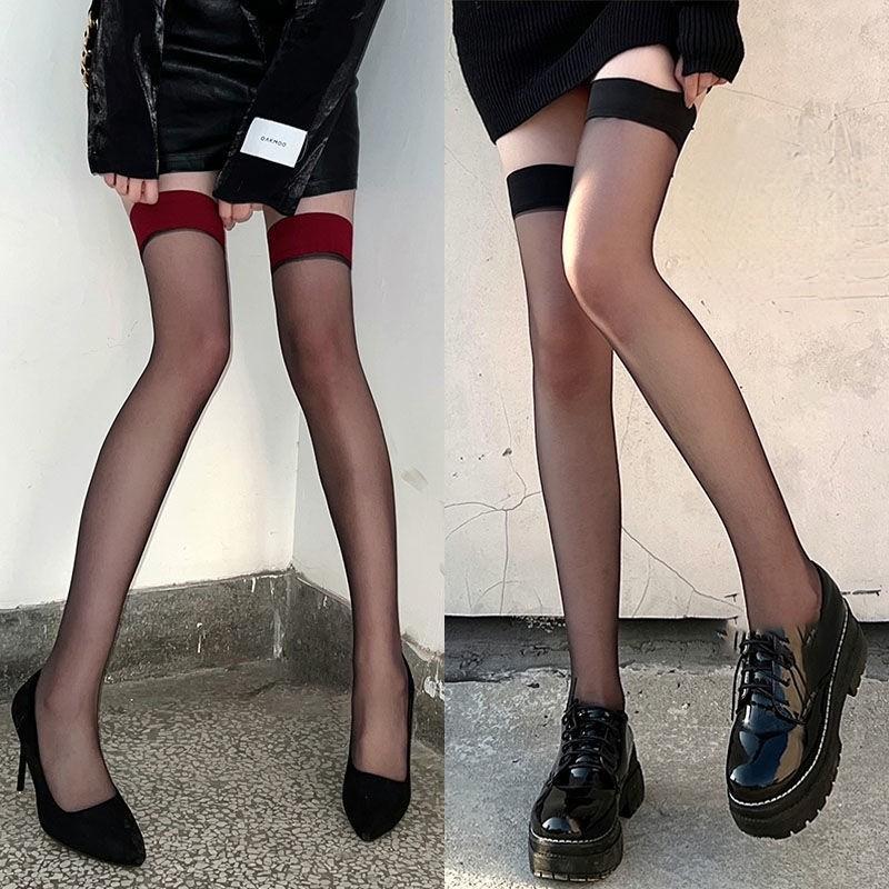 Red Edge Black Silk Sexy Internet Celebrity Pure Desire High Tube Thigh Red Stockings Stockings Long Tube Stitched Knee Socks