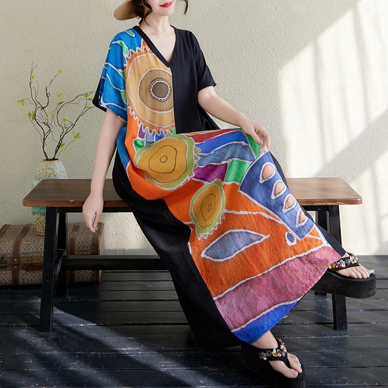 DIMANAF 2025 Летнее женское платье больших размеров Свободное платье с принтом Карманное элегантное базовое винтажное повседневное макси-платье