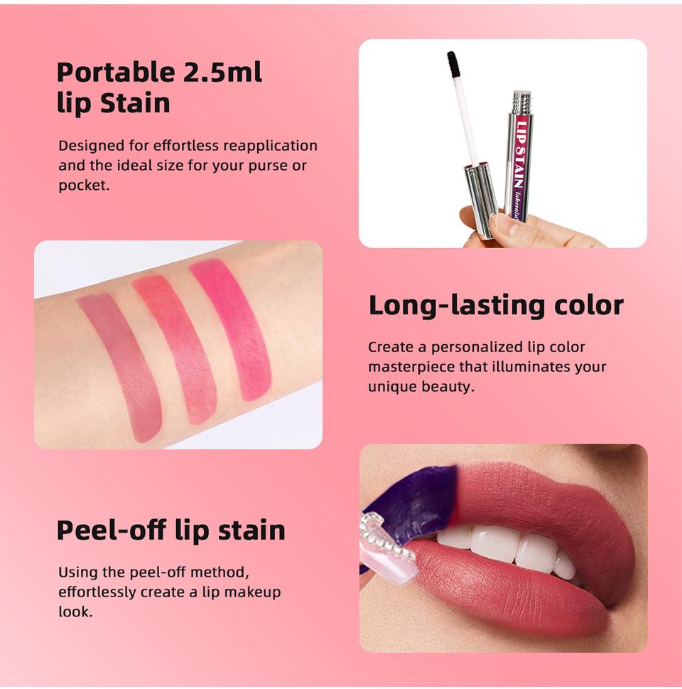 Серебряный тюбик Peel Off Tattoo Lipgloss Водостойкий жидкий матовый оттенок для губ RosePink Tear-off Lip Stain Non Stick Cup Quick Dry Makeup