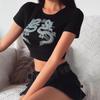 2024 Dragon Print Women's Cotton Crop Top - Short-Sleeve, Versatile Chinese Style Fashion.