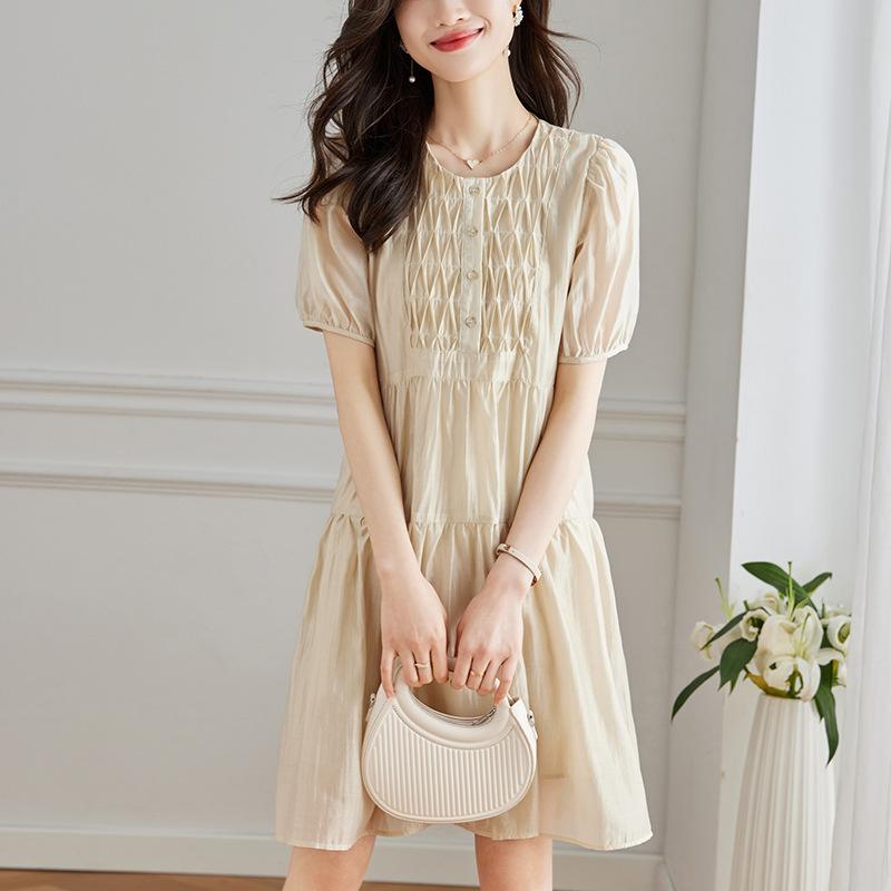 Rose Red Dress Women's Medium and Long Skirt Hot Season New Waist Slim A-shaped Skirt