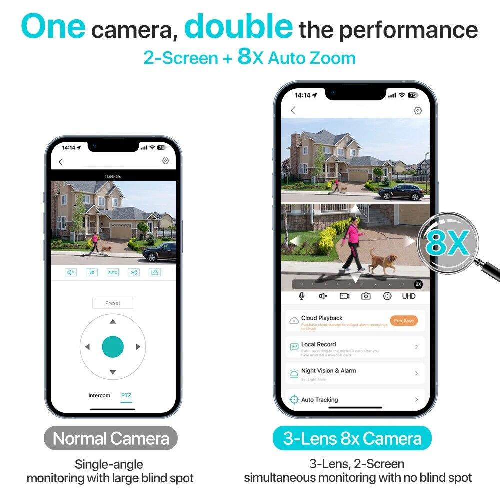 LS VISION Уличная камера EU PTZ 9MP 4K HD 8X гибридный зум три объектива двойной экран Wifi IP камера 4MP полицейский свет сигнализация CCTV видеонаблюдение ICSee