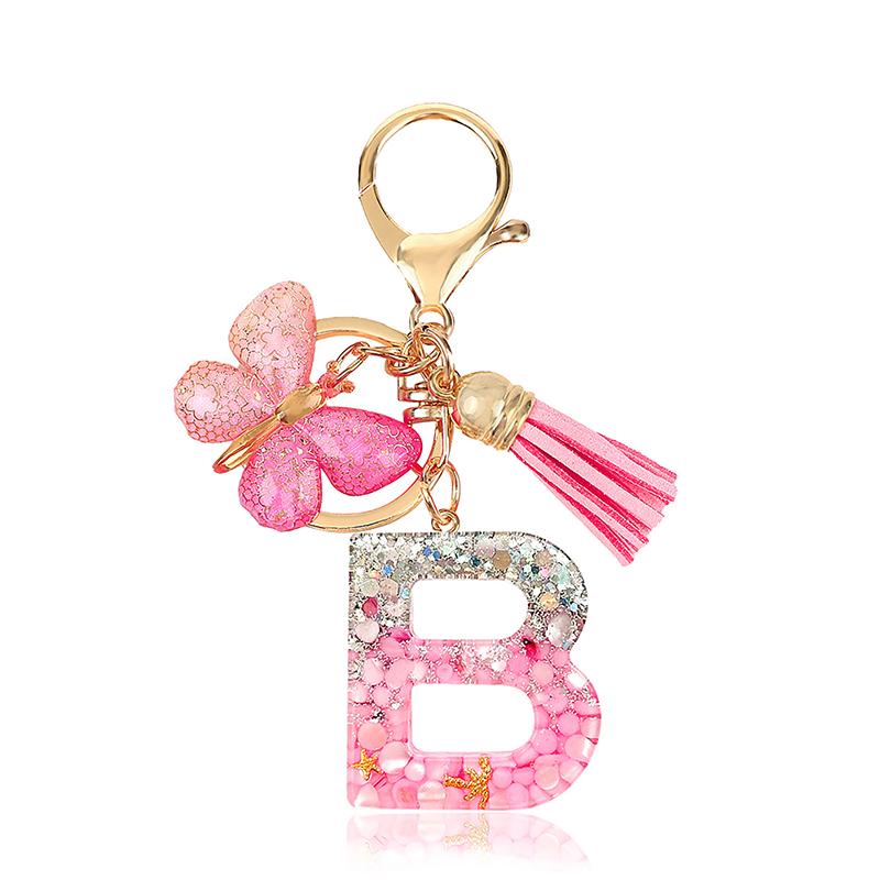 AZ Dreamy Sequin Letters Брелок для женщин Подвеска-бабочка с кисточками Инициал Брелок для кошелька Подвеска для сумок Амулеты Автомобильный брелок