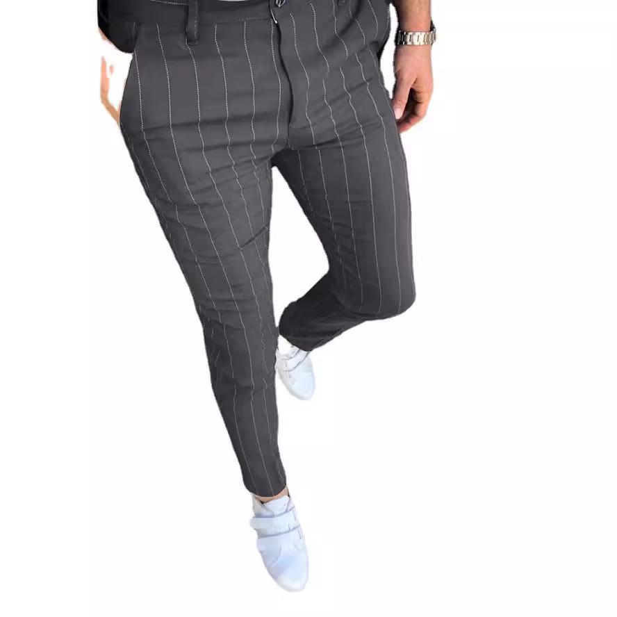 Мужские деловые брюки в полоску облегающего кроя с цифровым принтом 2025