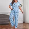 Women's Pajama Set Soft and Breathable Short Sleeve T-shirt Cozy Long Pants Pyjama Love Heart Print Loungewear Sleepwear