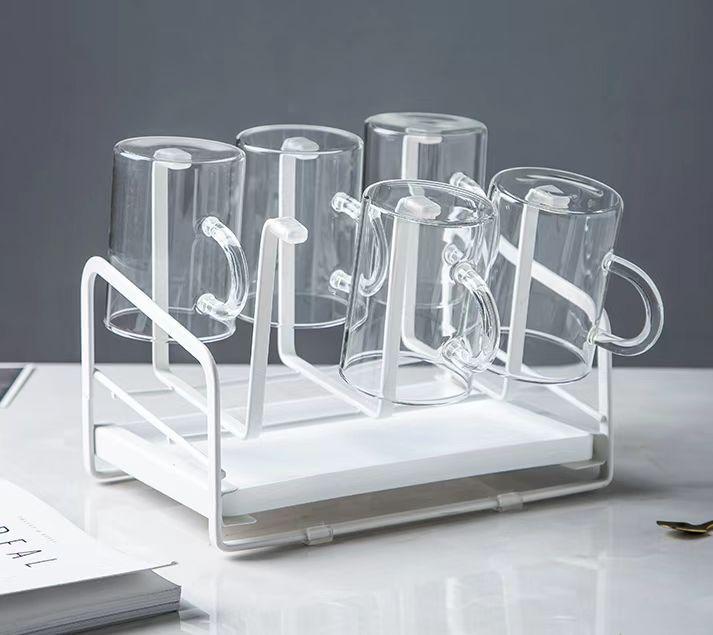 Подставка для сушки металлических чашек с поддоном для слива, органайзер для кружек и чашек, металлическая сушилка с 6 крючками для дома