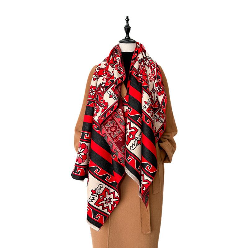 Literary And Retro Style Contrasting Colors, Double-Sided Imitation Cashmere Scarf, Winter High-End Warm Shawl