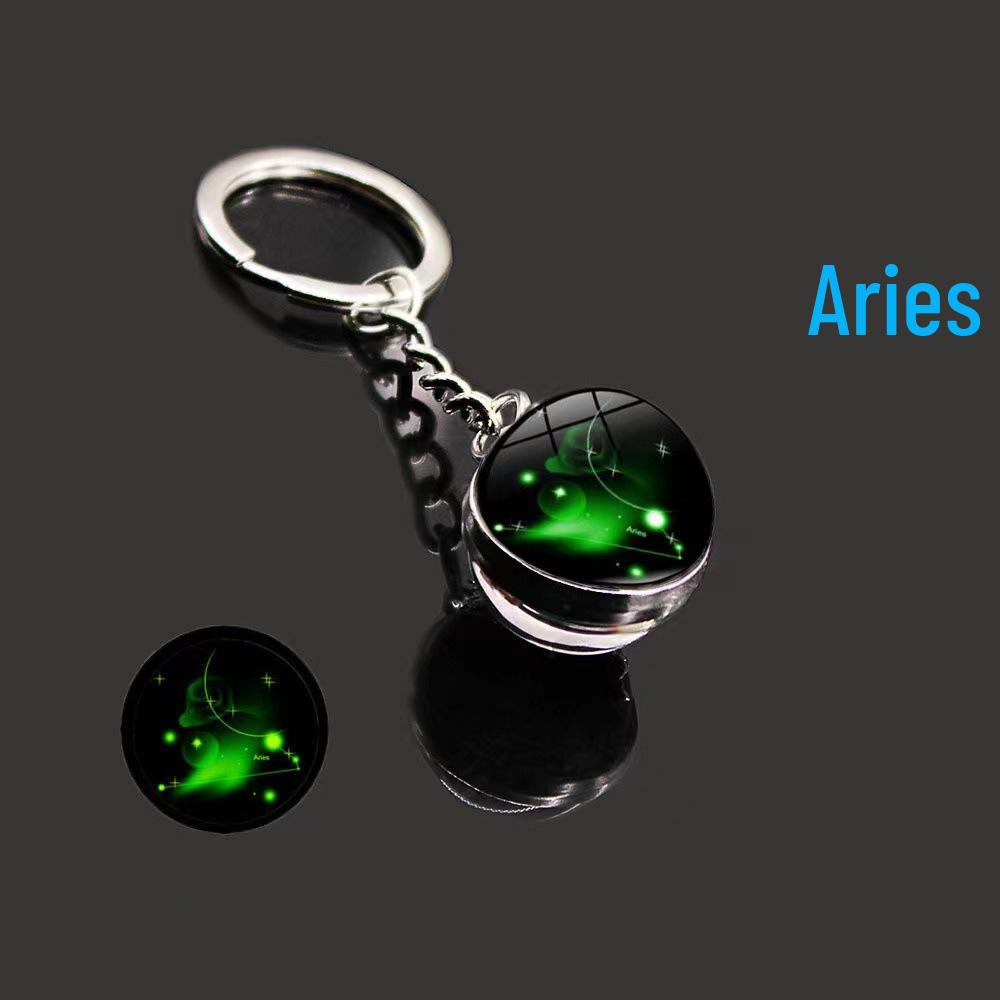 Светящийся брелок с кристаллами Скорпиона и Девы: Металлический брелок с двухсторонней стеклянной подвеской