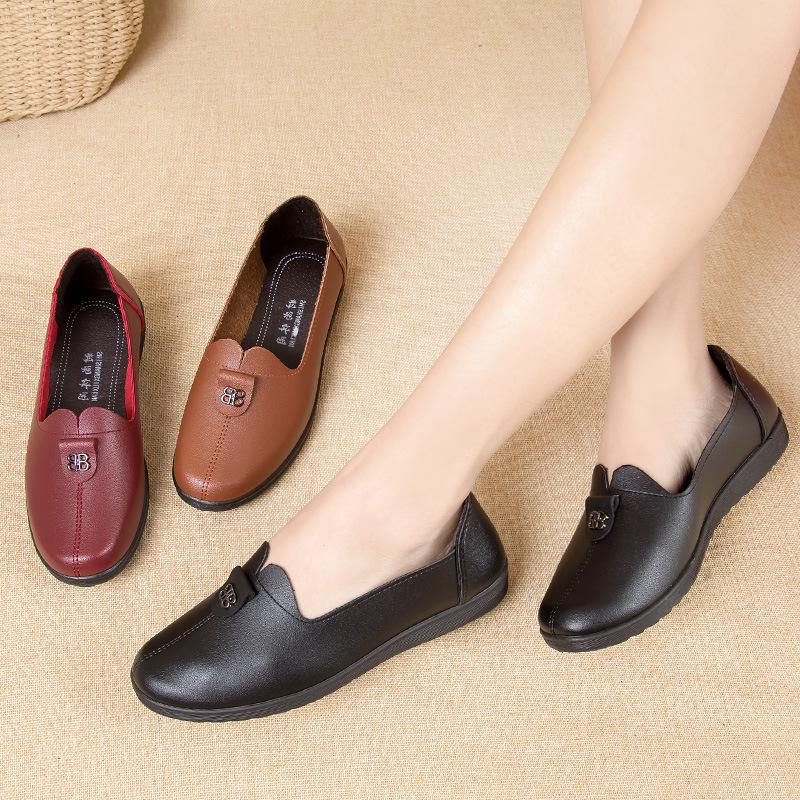 Fashion Soft Leather Round Head Women Casual Flats Ladies Side Zipper Flat Oxford Shoes New Mother Single Shoes Tenis Feminino