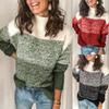 Women  Loose Stripe Print Stitching Long-Sleeved Knitted Sweater