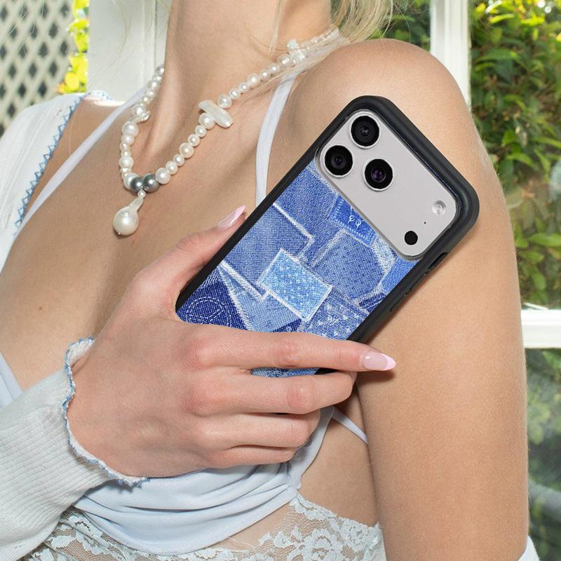 Джинсовый чехол WildFlow Blue для iPhone 17/16 Pro Max/15 Plus - Защитная крышка