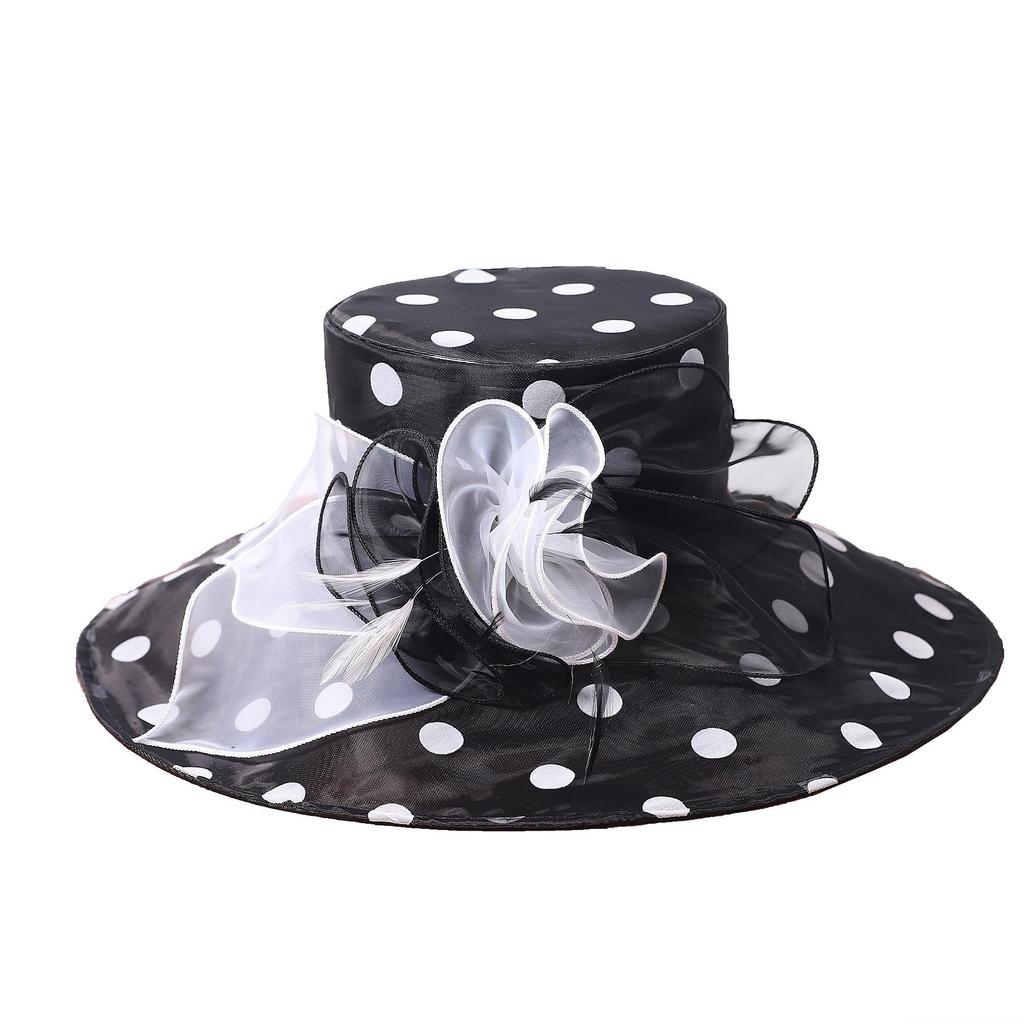 Women Church Hats Wide Brim Sun Derby Hat Organza Fascinators Kentucky Hats for Women Tea Party Wedding Hat