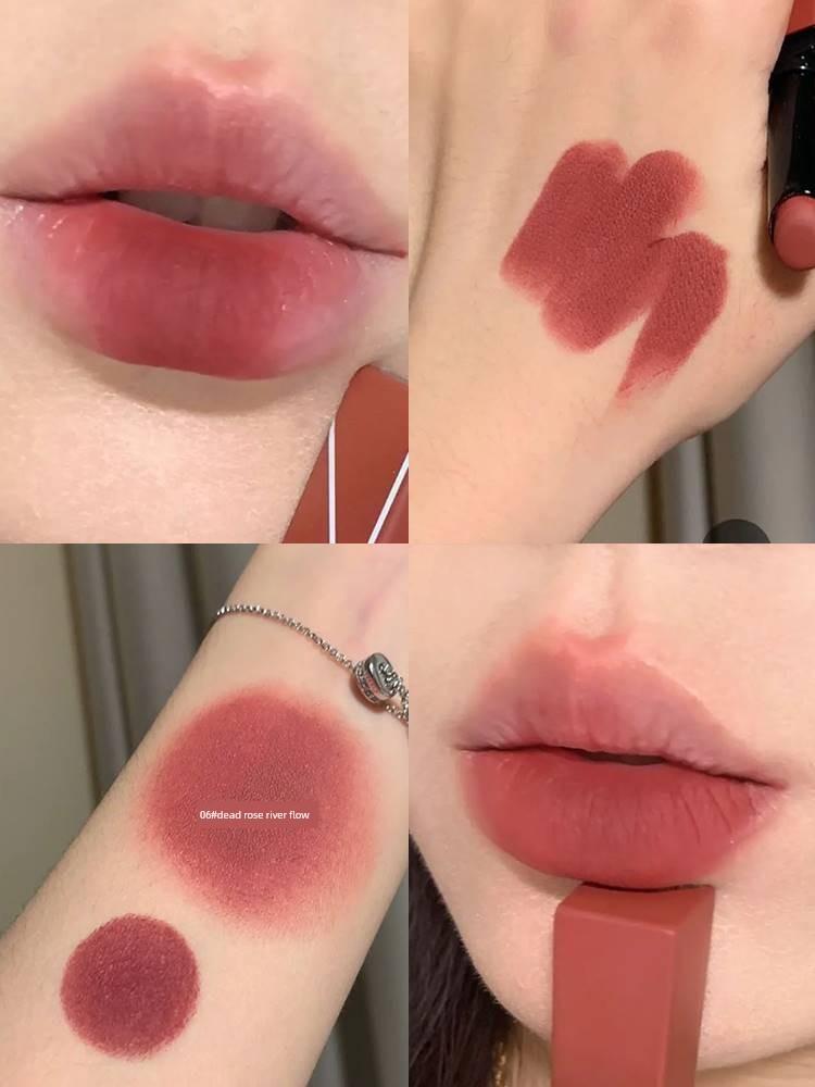Found the Retro Red-Brown Shade That Suits Everyone! Small Tube Matte Velvet Lip Gloss for Women's Daily Use