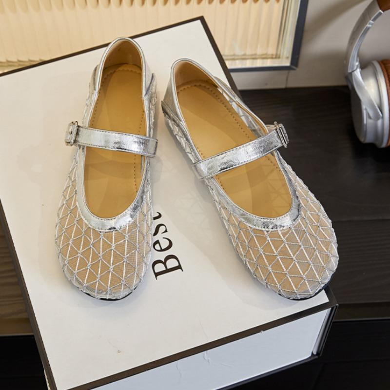 Sheepskin Mary Jane Shoes Casual Shoes Hollow Mesh Breathable Leather Shoes Flat-soled Shallow-mouth Women's Shoes
