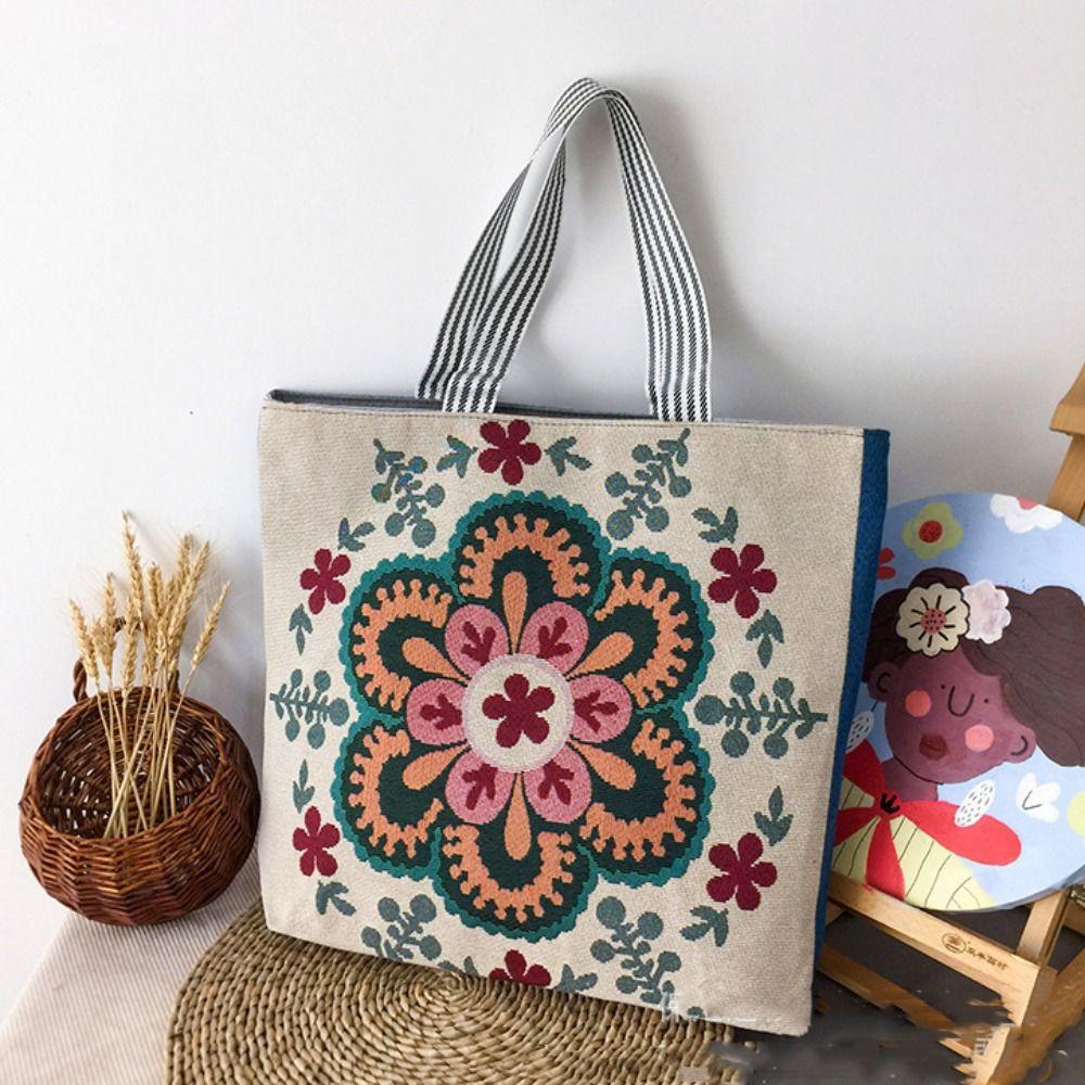 Сумка из ткани с вышивкой в виде цветка, бабочки, животного, сумка через плечо, модная сумка в этническом стиле для девочек