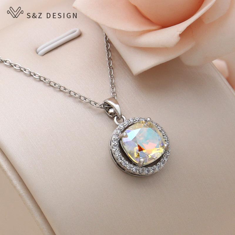 Модное ожерелье с подвеской из розового золота и квадратным кристаллом для женщин, свадебное украшение из кубического циркония, подарок